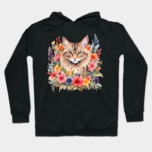 A norwegian forest cat decorated with beautiful watercolor flowers Hoodie